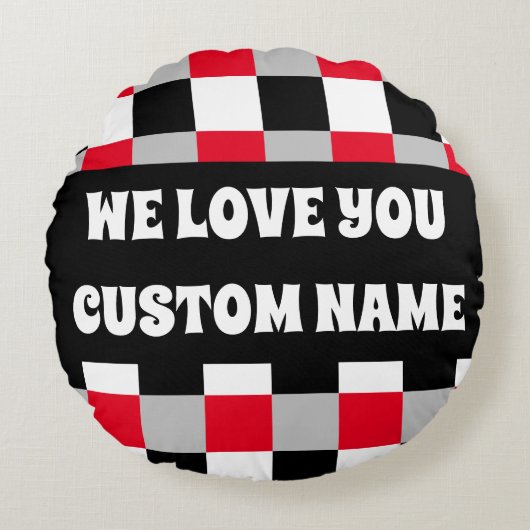 編集可能チェッカーボードパターン ラウンドクッション (正面)