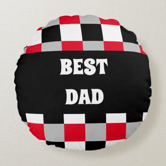 編集可能チェッカーボードパターン ラウンドクッション (正面)