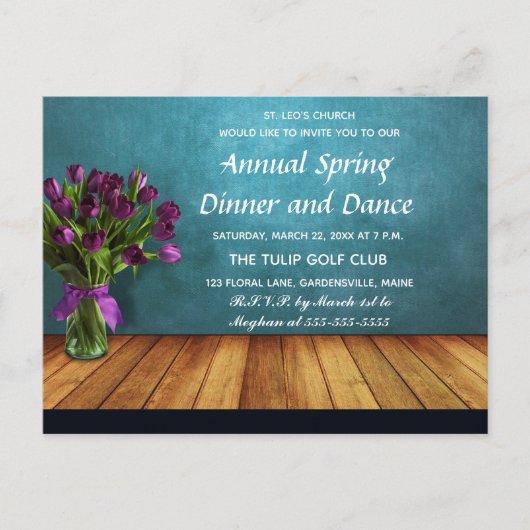 編集可能チューリップin a Jar春ディナー招待状 インビテーションポストカード (正面)