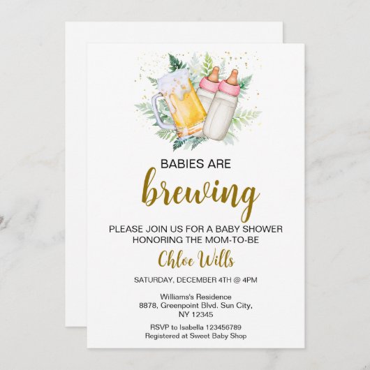 編集可能ツインガールズベビーシャワー招待状 招待状 (正面/裏面)