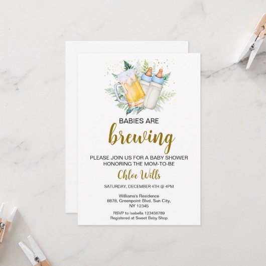 編集可能ツインボーイズ赤ちゃんシャワー招待状 招待状 (正面/裏面インサイチュ)