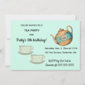 編集可能ティーポットとティーカップ誕生日ティーパーティー 招待状 (正面)