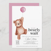編集可能テディベアーガールベビーシャワー招待状 招待状 (正面/裏面)