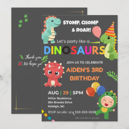 編集可能ディノ誕生日招待状 – フラットカード 招待状