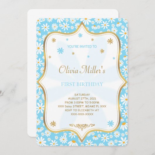 編集可能デイジー誕生日招待状 招待状 (正面/裏面)