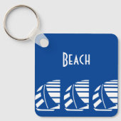 編集可能デコ文字青い白い帆船キーチェーン キーホルダー (正面)