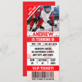 編集可能デジタルホッケーチケット誕生日(写真あり) 招待状 (正面/裏面)