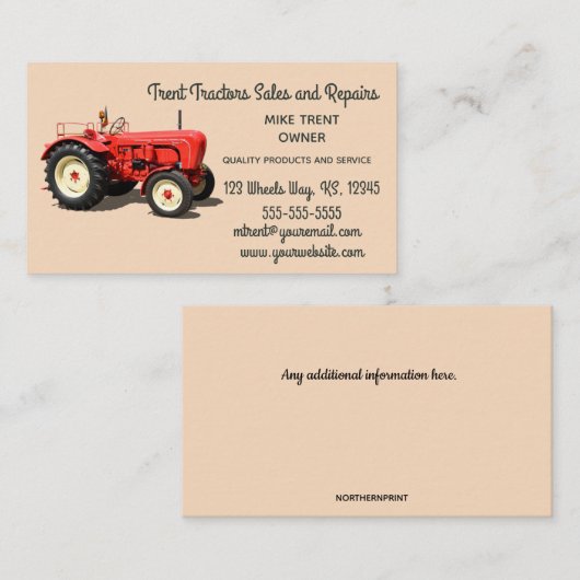 編集可能トラクターの販売と修理の名刺 名刺 (正面/裏面)