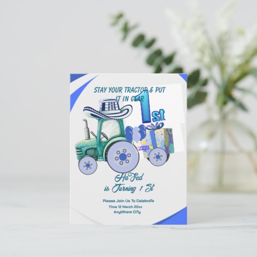 編集可能トラクター誕生日招待,グリーントラクト 招待状 (スタンド正面)