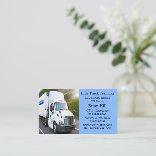編集可能トラック運転学校インストラクター試験官 名刺 (スタンド正面)