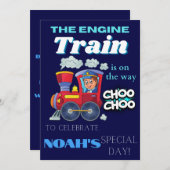 編集可能トレイン子供の誕生日パーティーデジタル 招待状 (正面/裏面)