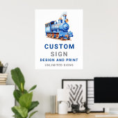 編集可能トレイン誕生日カスタム看板 ポスター (ホームオフィス)