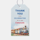 編集可能トレイン誕生日サンキューラベル ギフトタグ (正面)