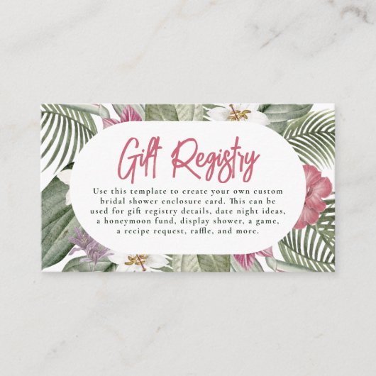 編集可能トロピカルフローラモダンボホブライダルシャワー エンクロージャーカード (正面)