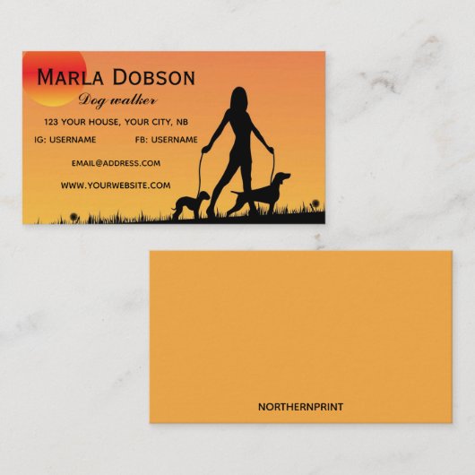 編集可能ドッグウォーカー 名刺 (正面/裏面)