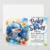 編集可能ドルフィンボーイ赤ちゃんシャワー 招待状 (正面/裏面)