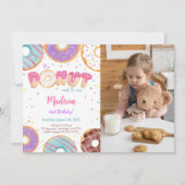 編集可能ドーナツ誕生日パーティーフォト 招待状 (正面)
