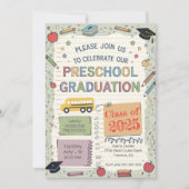 編集可能ノートスクールバスプリスクール卒業 招待状 (正面)