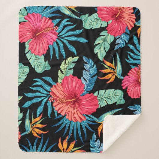 編集可能ハイビスカス、ヴィンテージフローラルパターン シェルパブランケット (正面)