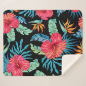 編集可能ハイビスカス、ヴィンテージフローラルパターン シェルパブランケット (正面(横))