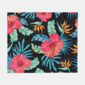 編集可能ハイビスカス、ヴィンテージフローラルパターン フリースブランケット (正面(横))