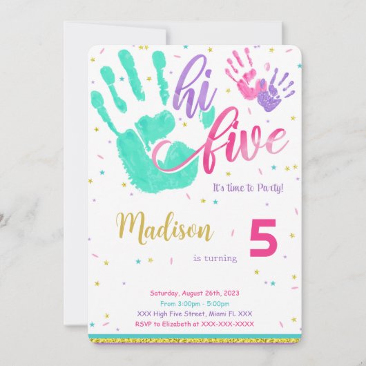 編集可能ハイファイブ誕生日招待状 招待状 (正面)