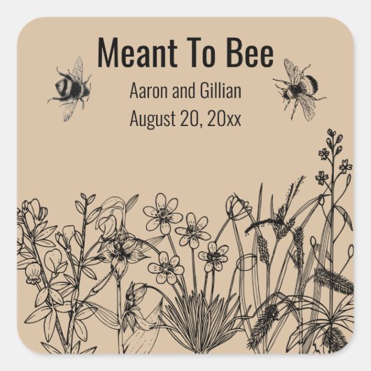 編集可能ハニー結婚式の引き出物スクエア スクエアシール (正面)