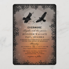 編集可能ハロウィンのワタリガラスおよびハートのカスタム 招待状