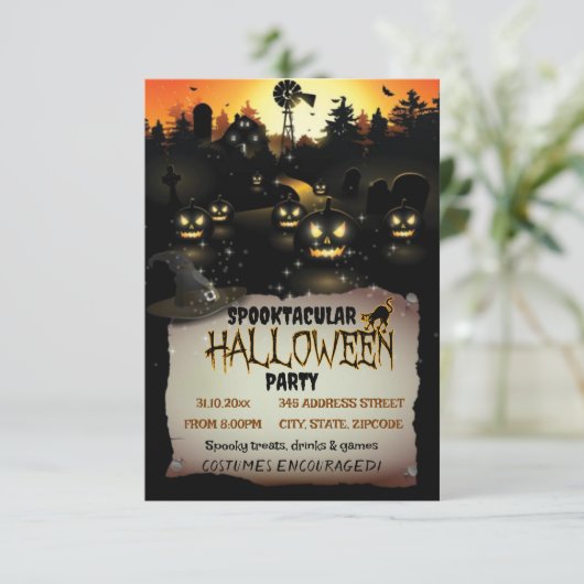 編集可能ハロウィーンの衣装パーティの招待状 招待状 (スタンド正面)