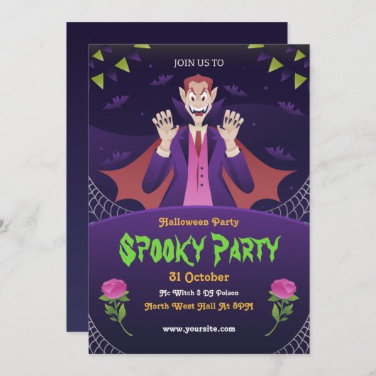 編集可能ハロウィーン招待状、ハローウィンパーティ 招待状 (正面/裏面)