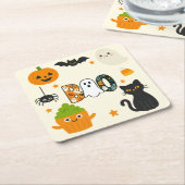 編集可能ハロウィーン – Little Monster Bash - スクエアペーパーコースター (アングル)