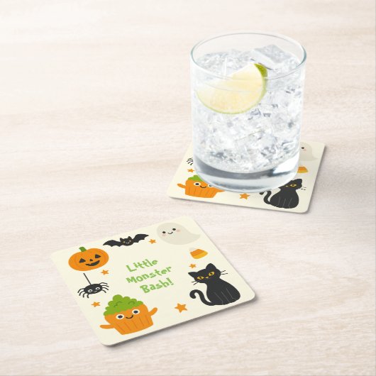 編集可能ハロウィーン – Little Monster Bash - スクエアペーパーコースター (インサイチュ)