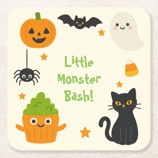 編集可能ハロウィーン – Little Monster Bash - スクエアペーパーコースター (正面)