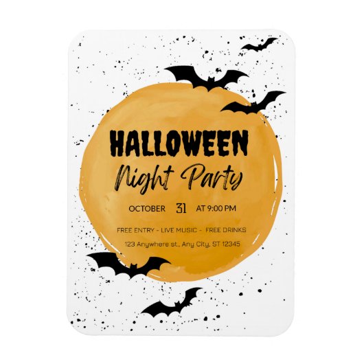 編集可能ハローウィンパーティ招待ブラックこうもり マグネット (縦)
