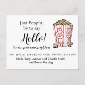 編集可能ハローネイバー、新しいアドレス、ポップコーン 案内ポストカード (正面)