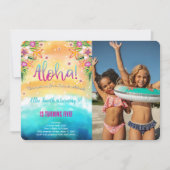 編集可能ハワイアン誕生日キッズフォト招待状 招待状 (正面)
