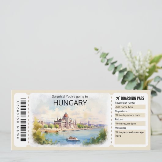 編集可能ハンガリー飛行機チケット,ハンガリー旅行 招待状 (スタンド正面)
