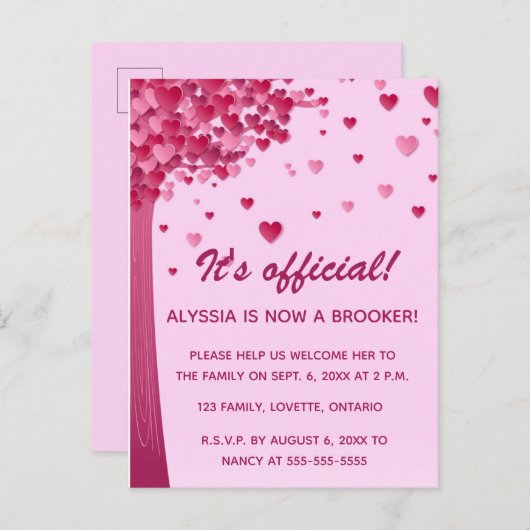 編集可能ハートツリーの採用お祝い インビテーションポストカード (正面/裏面)