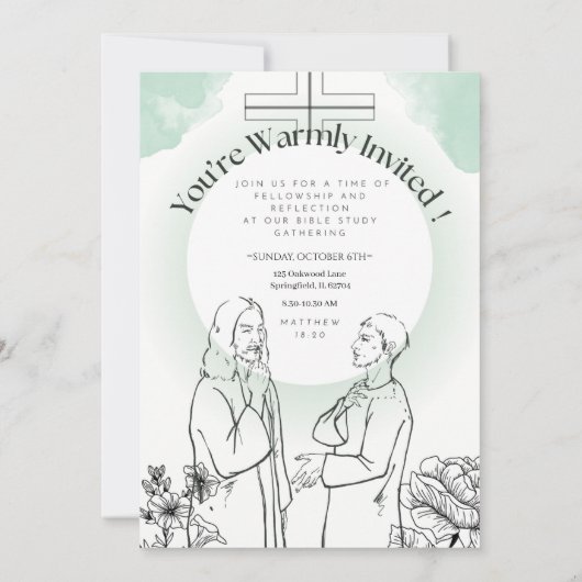 編集可能バイブル聖句バイブル勉強招待状 招待状 (裏面)