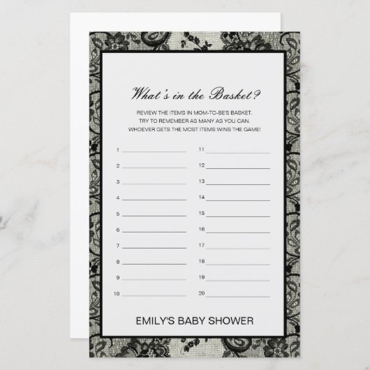 編集可能バスケットの赤ちゃんシャワーゲームの内容 (正面/裏面)