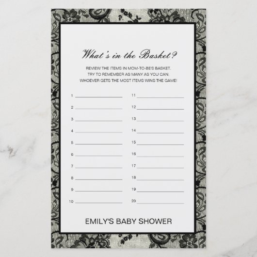 編集可能バスケットの赤ちゃんシャワーゲームの内容 (正面)