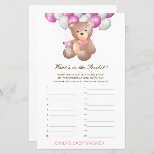 編集可能バスケットの赤ちゃんシャワーゲームの内容 (正面/裏面)