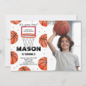 編集可能バスケットボール誕生日フォト招待状 招待状 (正面)
