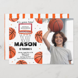編集可能バスケットボール誕生日フォト招待状 招待状