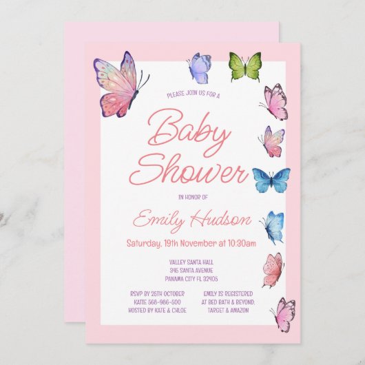 編集可能バタフライ招待状 招待状 (正面/裏面)