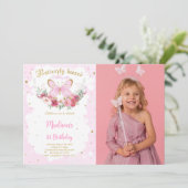 編集可能バタフライ誕生日フォト招待状 招待状 (スタンド正面)