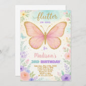 編集可能バタフライ誕生日招待状 招待状 (正面/裏面)