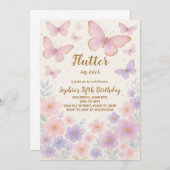 編集可能バタフライ誕生日招待状for Girls 招待状 (正面/裏面)