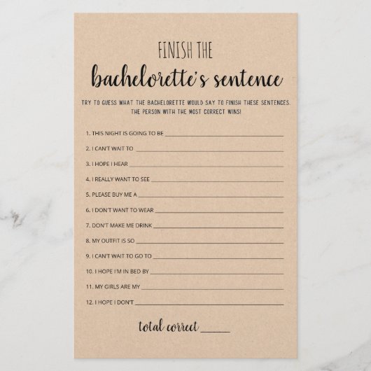 編集可能バチェロレッテの文ゲームを終了 (正面)