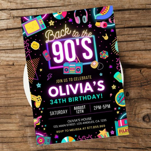 編集可能バック90s誕生日招待状, 90s 招待状